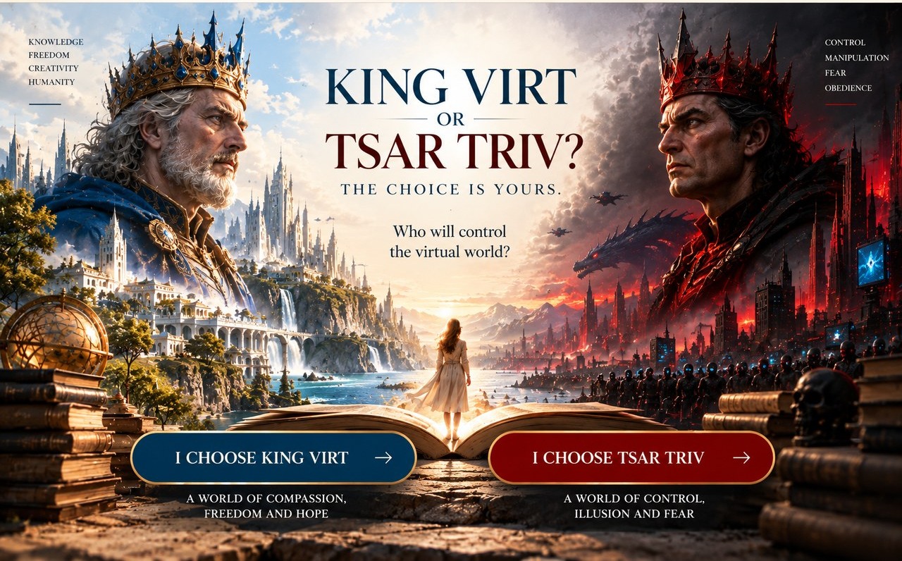 King Virt and Tsar Triv. Choose the world of light or the world of darkness.